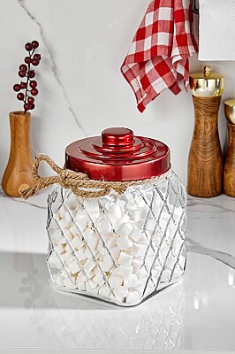 COOKER NOSTALJİ SERİSİ CAM KAVANOZ 20CM KIRMIZI(6)
