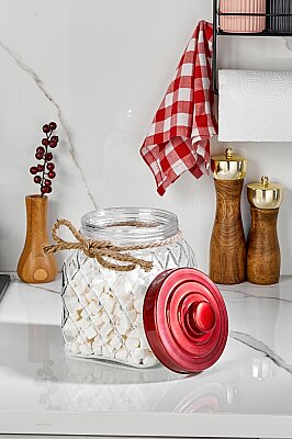 COOKER NOSTALJİ SERİSİ CAM KAVANOZ 20CM KIRMIZI(6) - 2