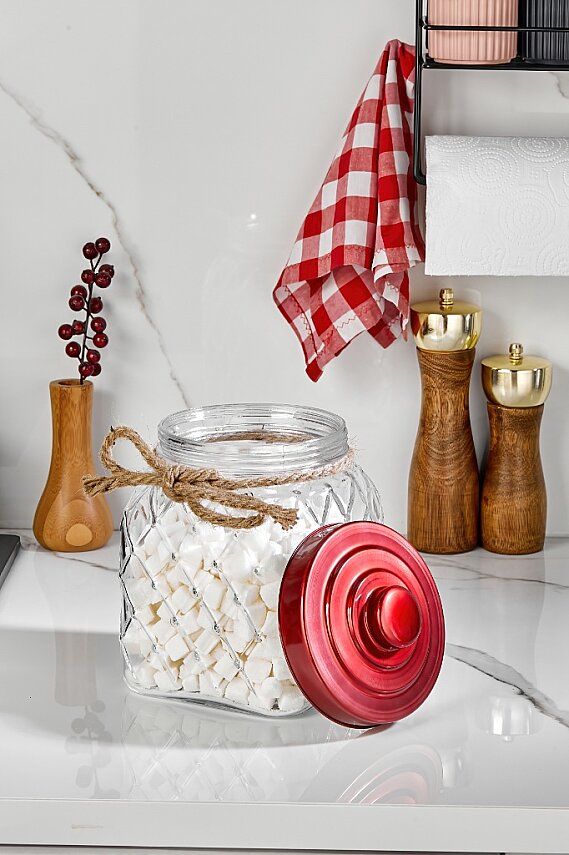 COOKER NOSTALJİ SERİSİ CAM KAVANOZ 20CM KIRMIZI(6) - 2
