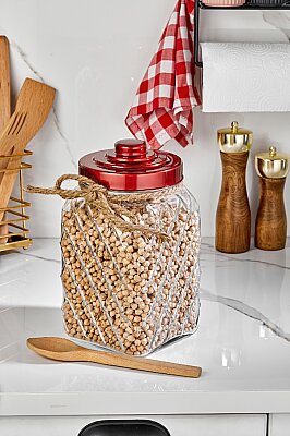 COOKER NOSTALJİ SERİSİ CAM KAVANOZ 25CM KIRMIZI(6)